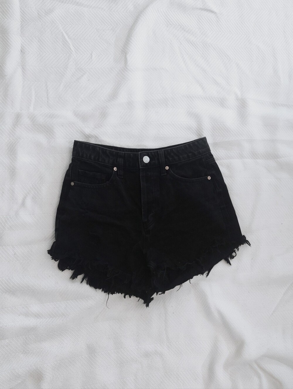 wild fable Black High-Rise Frayed Denim Shorts